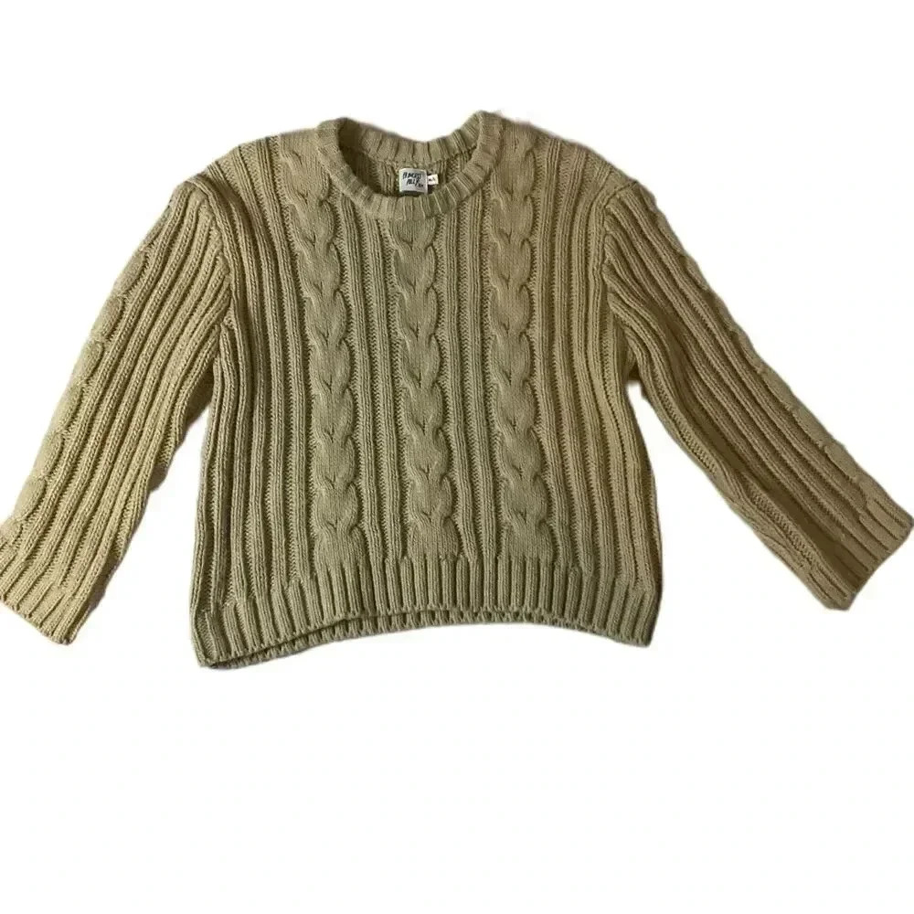 Princess Polly Tan Heavy‎ Cable Knit Long Sleeve Crew Neck Sweater M L
